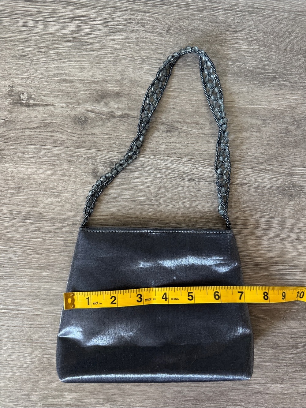 Purplish Gray Metallic Evening Mini Bag with Beaded Strap - Picture 5 of 6